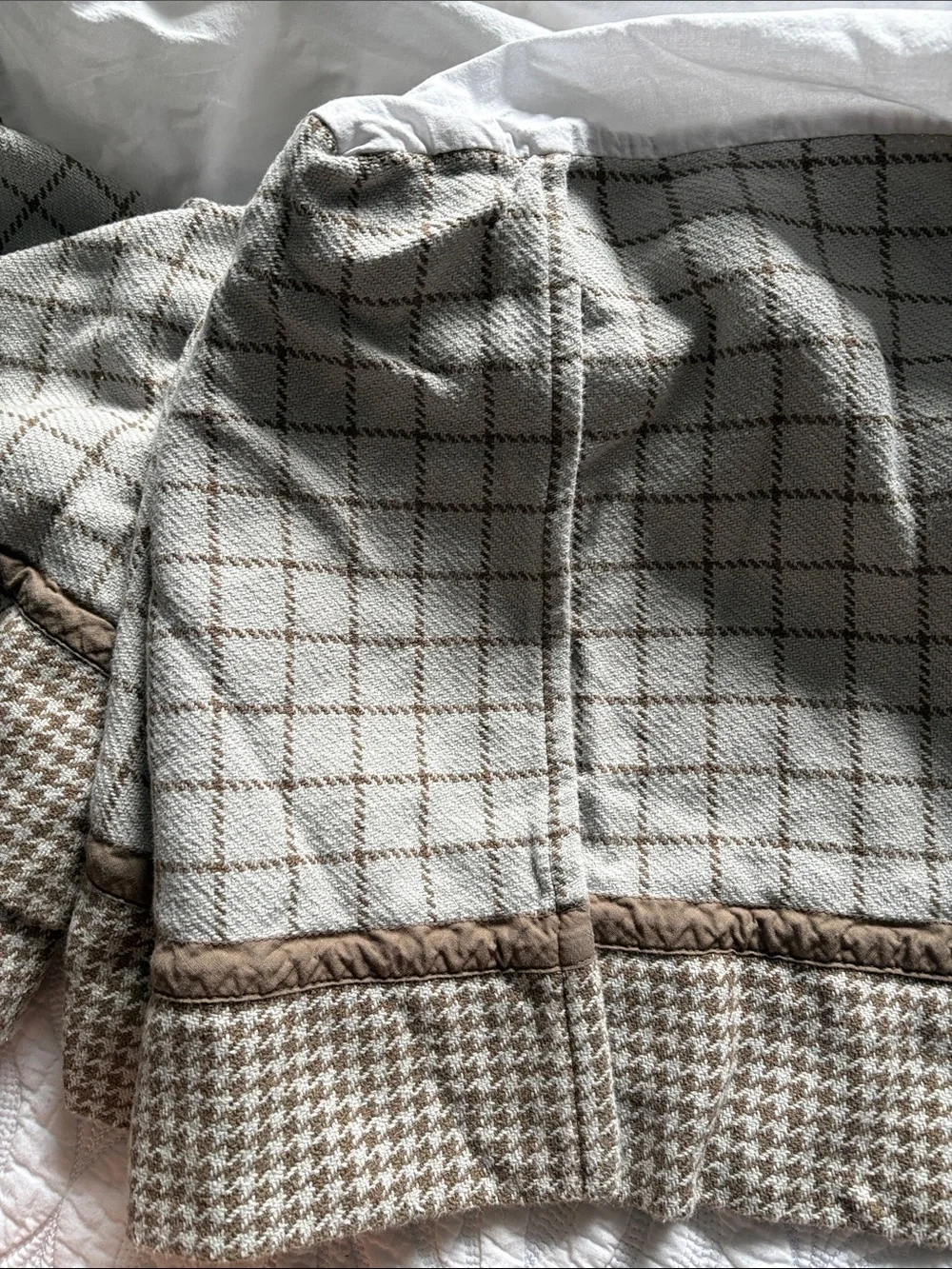 Restoration Hardware Brown and Blue Houndstooth Pillow Shams and bed skirt